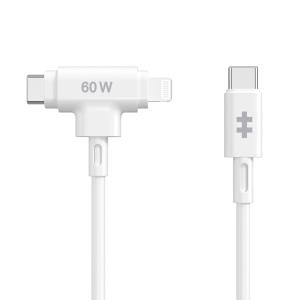 Hyperjuice Silicone USB-c To USB-c And Lightning Hybrid 60w Cable - White