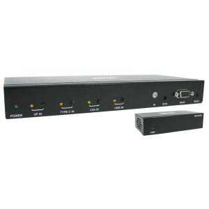 TRIPP LITE 4-Port over CAT6 Presentation Switch/Extender Kit - 4K 60 Hz HDMI, DP & USB-C, VGA, UHD, 4:4:4, HDR, PoC 38.1m, TAA