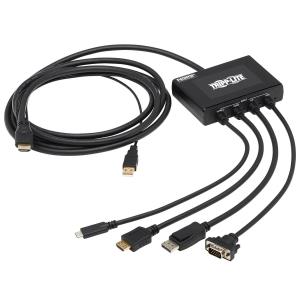 TRIPP LITE 4-Port Presentation Adapter, 4K 60 Hz (4:4:4) HDMI, DP, USB-C and 1080p VGA to HDMI, Built-In Cables