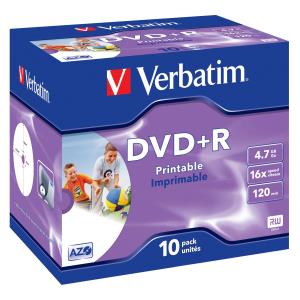 DVD+r Media 4.7GB 16x Photo Printable 10-pk With Jewel Case