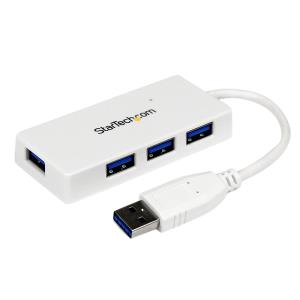 Portable 4 Port Superspeed Mini USB 3.0 Hub - White