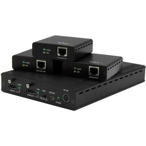Hdbaset Extender Kit With 3 Receivers 3-port - 1x3 Hdmi Over Cat5 Splitter - Up To 4k
