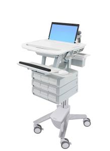 Styleview Laptop Cart Non-powered 9 Drawers (white Grey And Polished Aluminum)