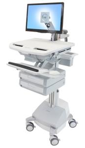 Styleview Cart With LCD Arm SLA Powered 2 Drawers (white Grey And Polished Aluminum) CHE