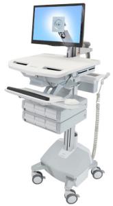 Styleview Cart With LCD Arm LiFe Powered 6 Drawers (white Grey And Polished Aluminum) CHE