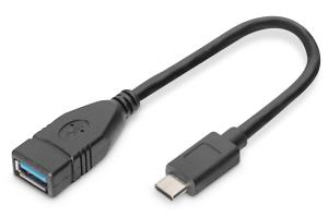 USB Type-C adapter cable, OTG, type C - A M/F, 15cm Super Speed Black