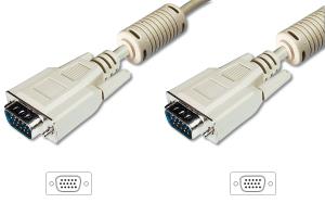 DIGITUS VGA Monitor connection cable, HD15 M/M, 15m 3Coax/7C, 2xferrite beige