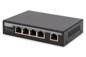 Fast Ethernet PoE af/at 4-Port Switch+ 1x Uplink 10/100Mbps, 62 watts PoE Power Budget, metall housing