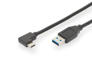 ASSMANN USB 3.1 connection cable, C 90> angled to A M/M, 1m full featured, Gen2, 3A, 10GB CE, black
